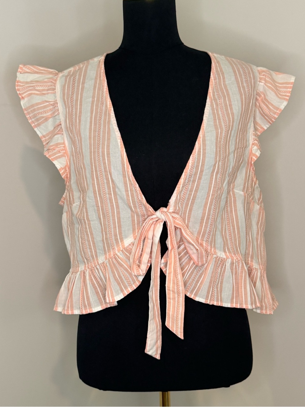 American Eagle Outfitters (XL) Peach & White Striped Tie-Front Camisole
